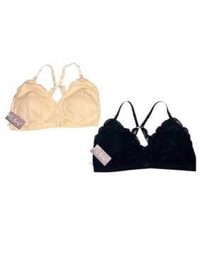 OH LA LARI Two Lace Nursing Bras Black/Nude Adjustable Racerback Padding XL NWT